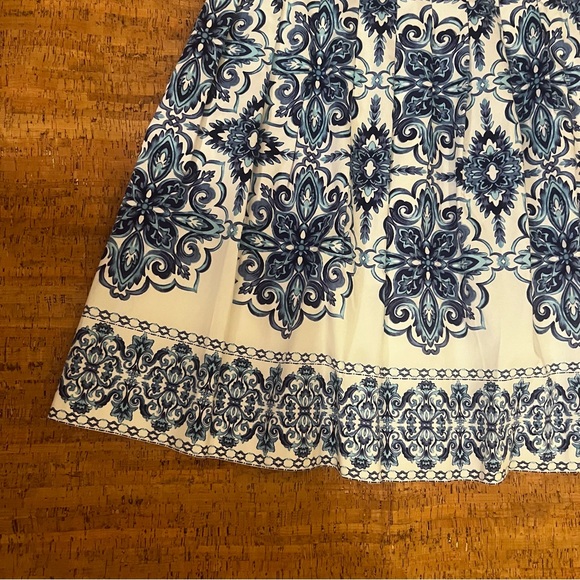 Talbots Grecian Tile White And Blue Fit And Flare Dress - Picture 2 of 9